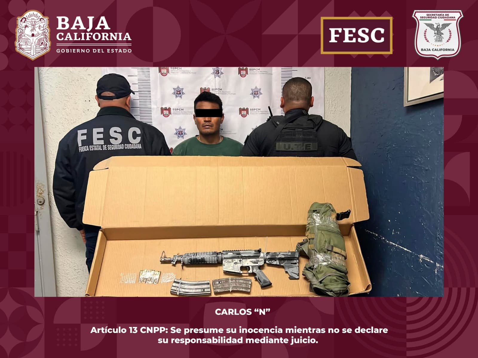 Decomisa fuerza estatal y policía municipal de Tijuana fusil de asalto abastecido